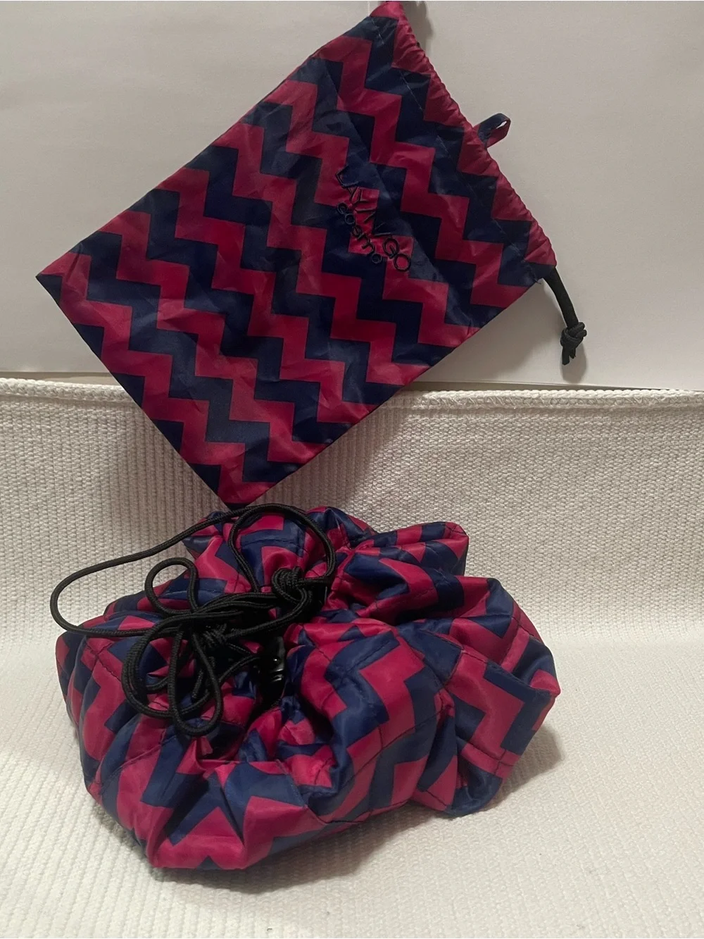 Chevron Drawstring Jewelry or Makeup Pouch - Pink & Navy